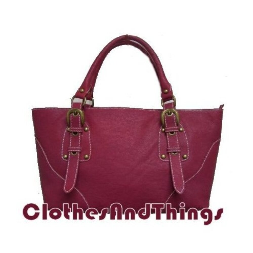 Genuine Leather Red Tote Handbag - NEW